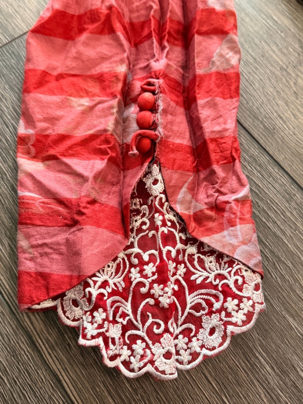 Baroque Embroidered Striped Cotton Kurta Tunic Dress Red White Size Large Boho - Picture 10 of 13